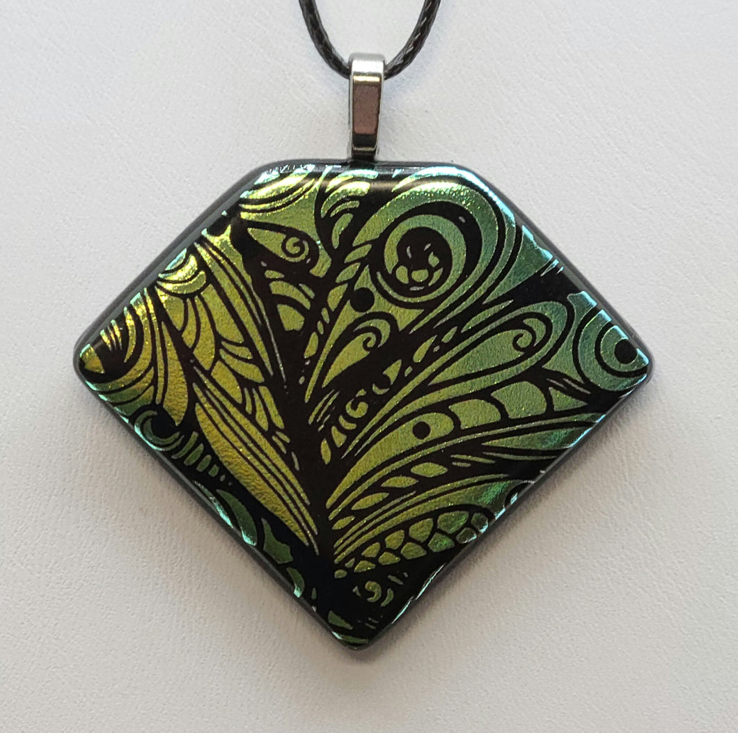 Green Fairy Wings Fused Glass Pendant