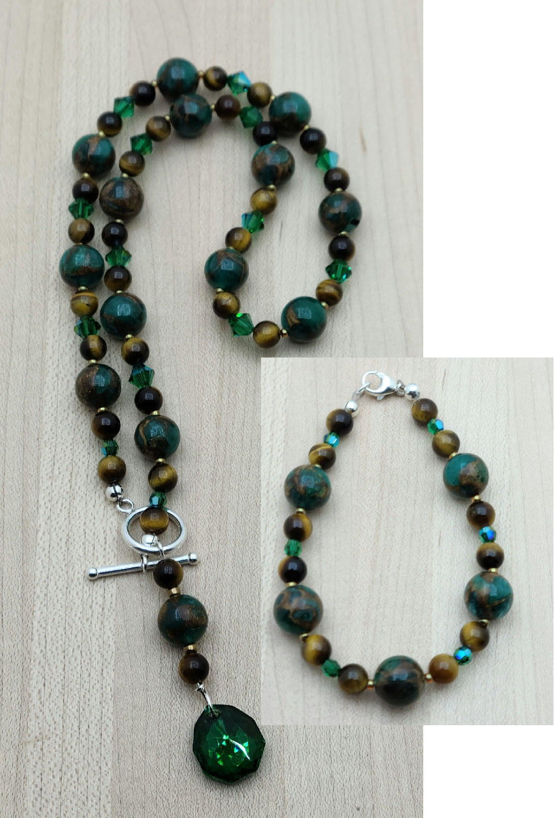 Malachite & Tiger Eye Necklace, Bracelet, & Earrings