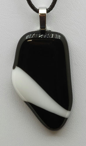 Black w/White Slash Fused Glass Pendant