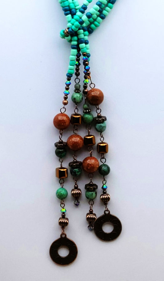 Copper & Turquoise Lariat Necklace & Earrings