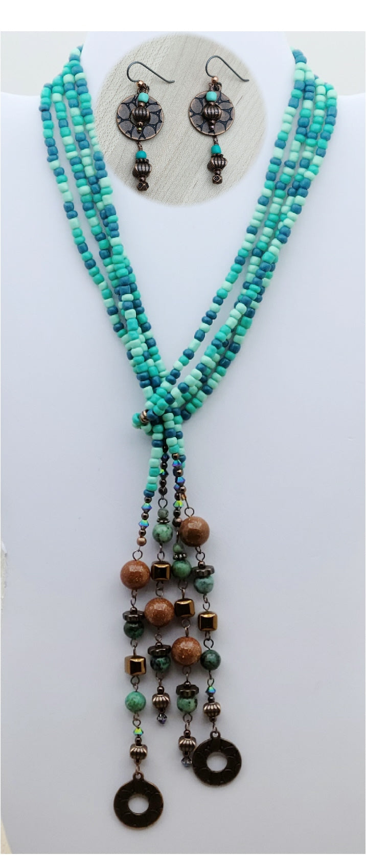 Copper & Turquoise Lariat Necklace & Earrings