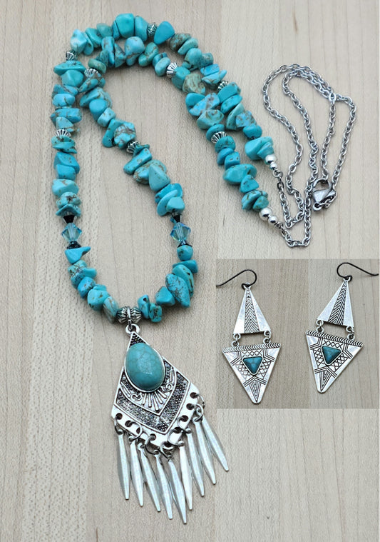 Turquoise Howlite & Fringe Necklace & Earrings
