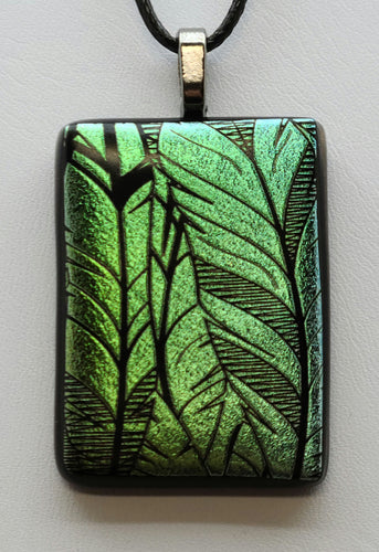 Green & Celadon Feathers Fused Glass Pendant