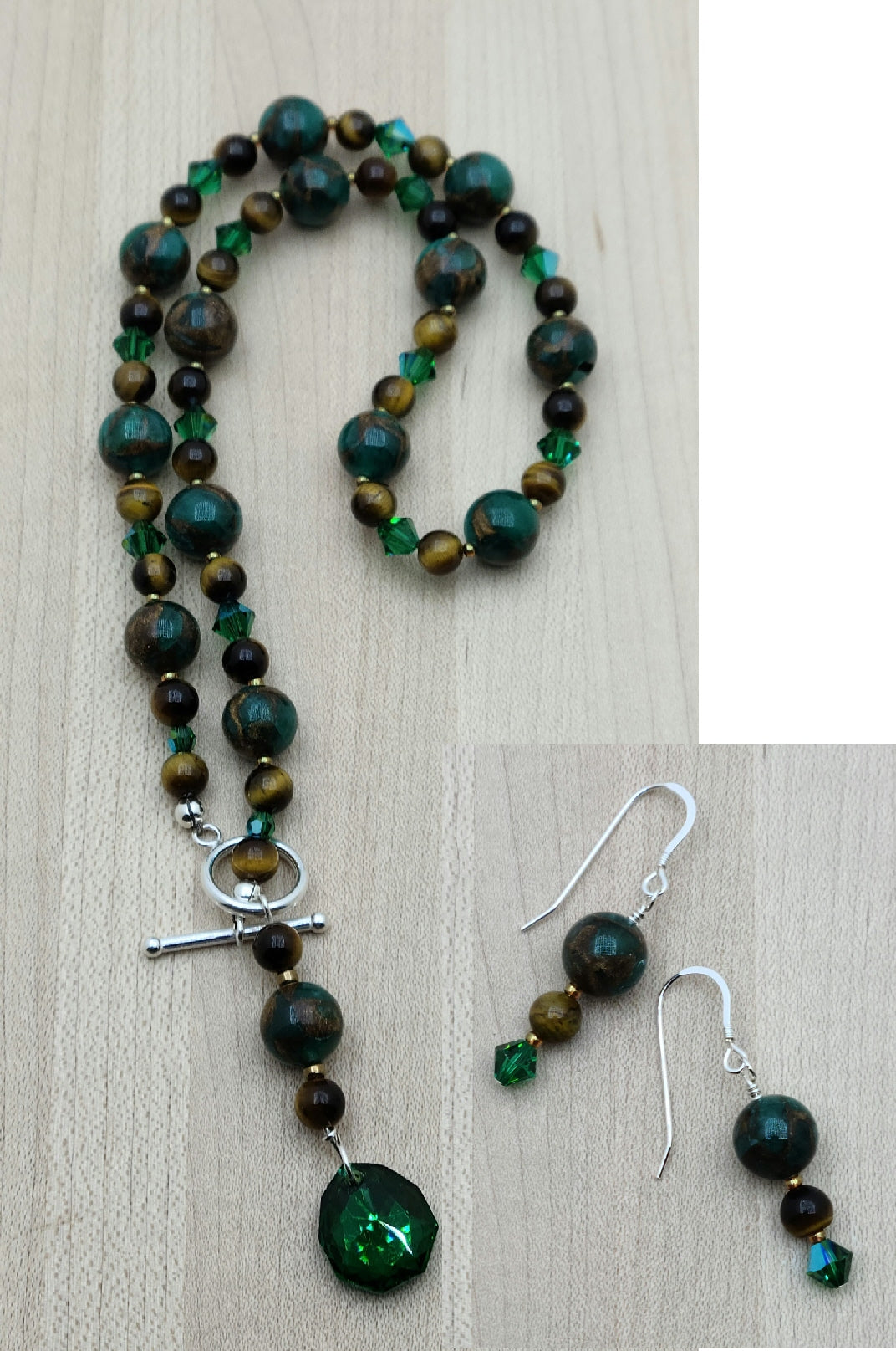 Malachite & Tiger Eye Necklace, Bracelet, & Earrings
