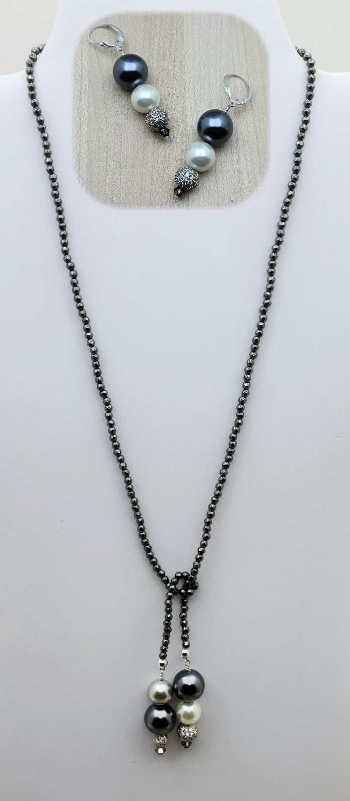 Shell Pearl Lariat Necklace & Earrings