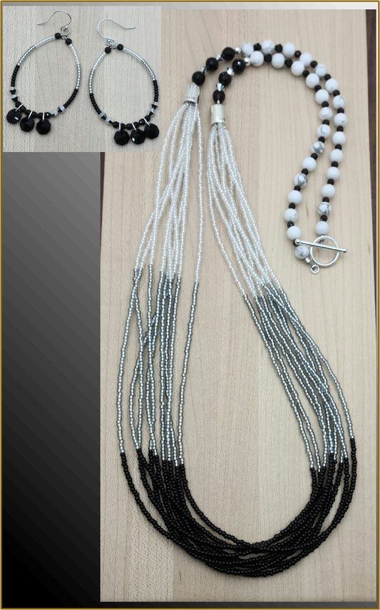Tuxedo Multi-Strand Necklace & Earrings