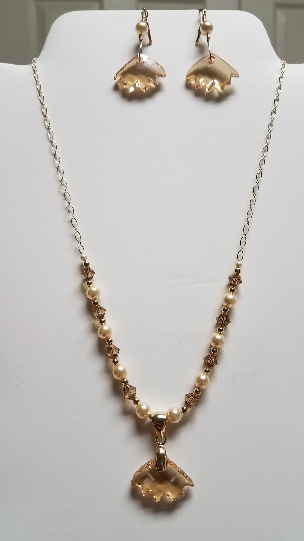 crystal-golden-shadow-Zinnia-Necklace-Leverback-Earrings-gold-fill