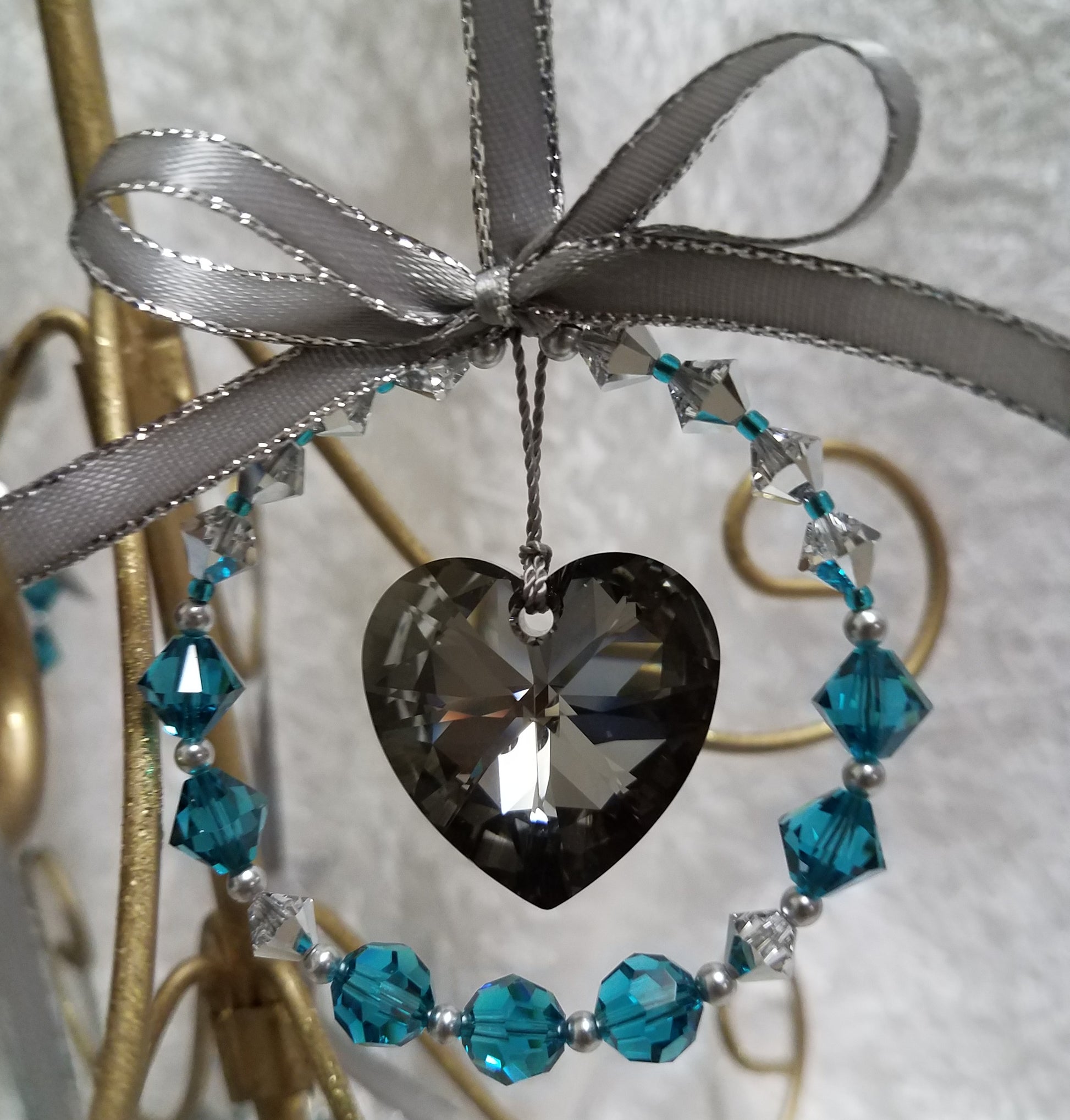 Swarovski-Heart-Ornament-Zircon-Blue-Turquoise-Grey-Crystal-Silver-Night-Christmas