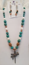 Turquoise-Crystal-Freshwater-Pearls-Horse-Shoe-Nail-Cross-Icthus-Necklace-Matching-Earrings