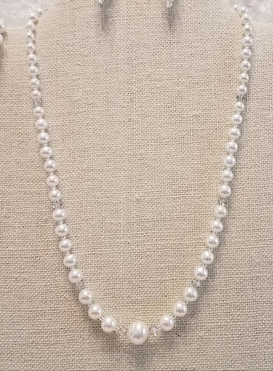 Graduated-Freshwater-Pearls-Crystal-Necklace-Earrings-Wedding-bracelet