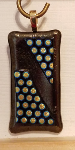 Dichroic-Polka-Dots-on-Iridescent-Dark-Bronze-Fused-Glass-Pendant