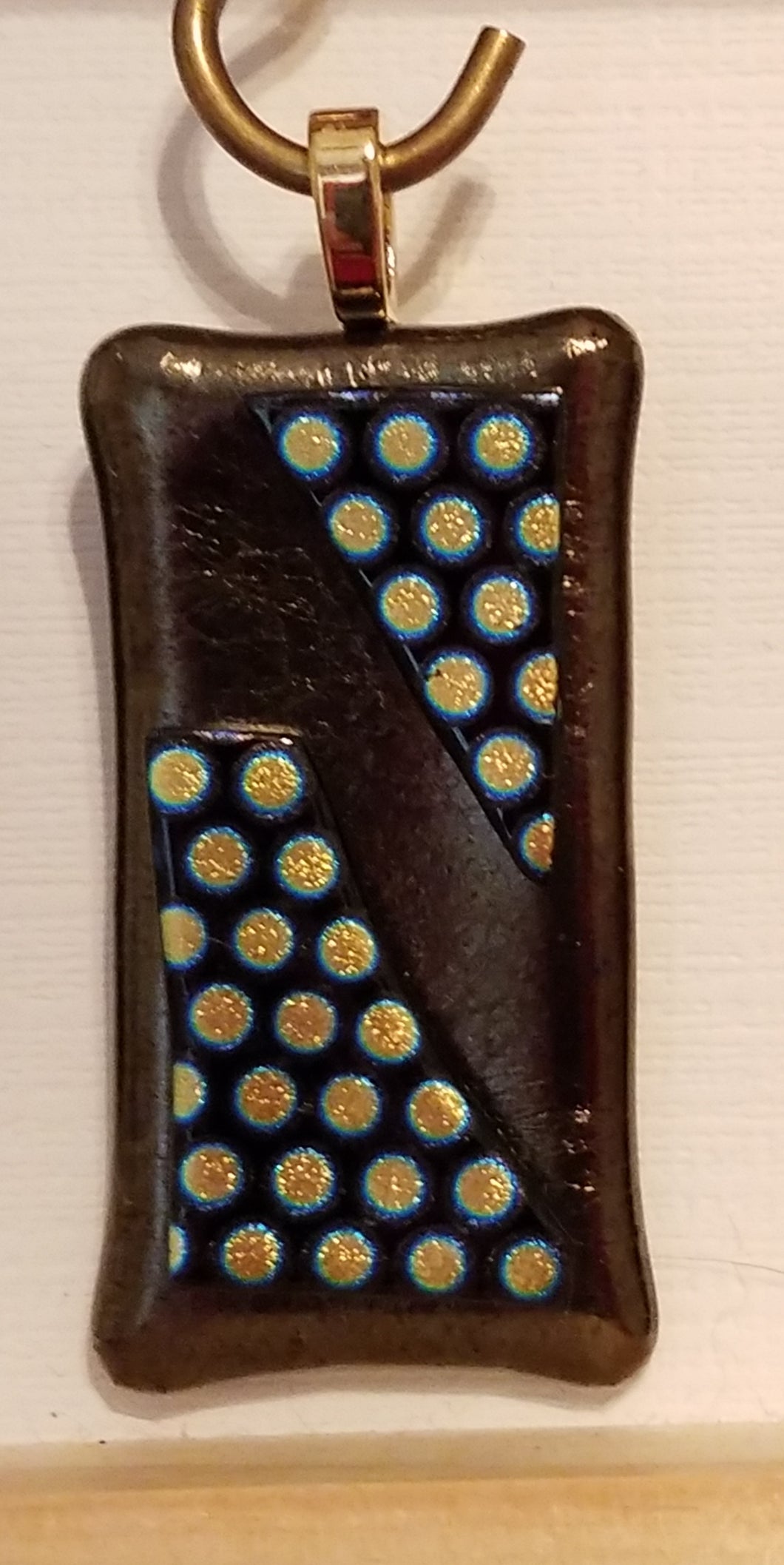 Dichroic-Polka-Dots-on-Iridescent-Dark-Bronze-Fused-Glass-Pendant