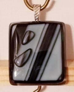 Black-White-Diagonal-Striped-Fused-Glass-Pendant