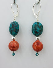 Turquoise Nuggets & Sponge Coral Lever Back Earrings