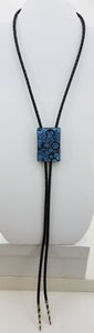 Bolo Tie -Clear Capped Silver w/Black Circles Dichroic Fused Glass