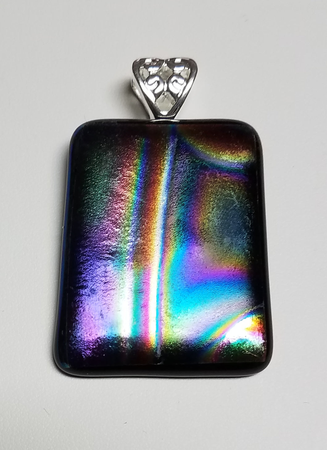 Velvety Rainbow Dichroic Fused Glass Pendant