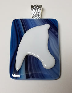 Horse Head on Blue Swirl Fused Glass Pendant