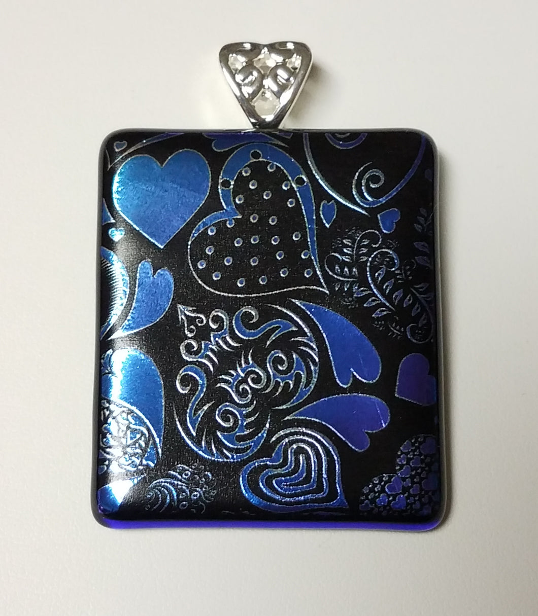 Blue Hearts Dichroic Fused Glass Pendant
