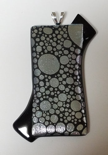 Silver 'Bubbles' on Black Fused Dichroic Glass Pendant