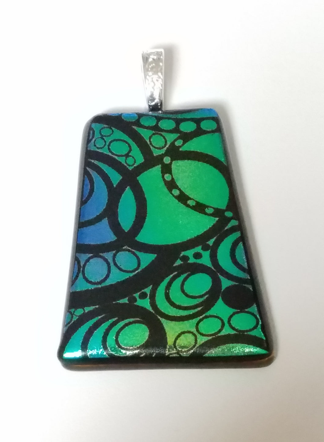 Funky Circles Blue & Green Fused Glass Pendant