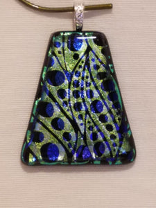 Shadowded Softly Waving Sea Kelp Blue & Yellow/Green Dichroic Fused Glass Pendant