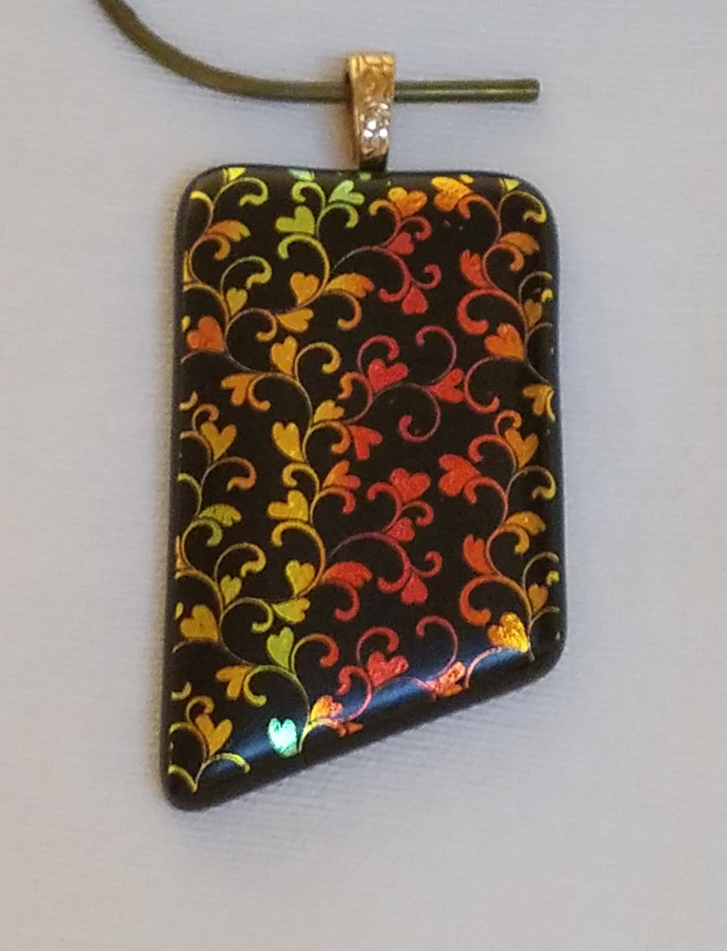 Vining Hearts Etched Dichroic Fused Glass Pendant