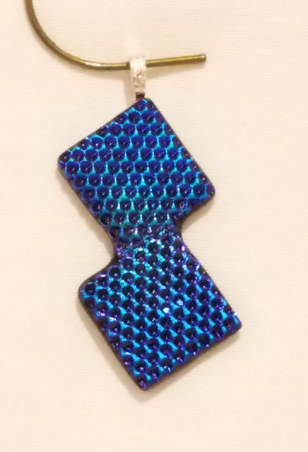 Connected Squares of Teal/Purple Deeply Textured Dichroic Fused Glass Pendant