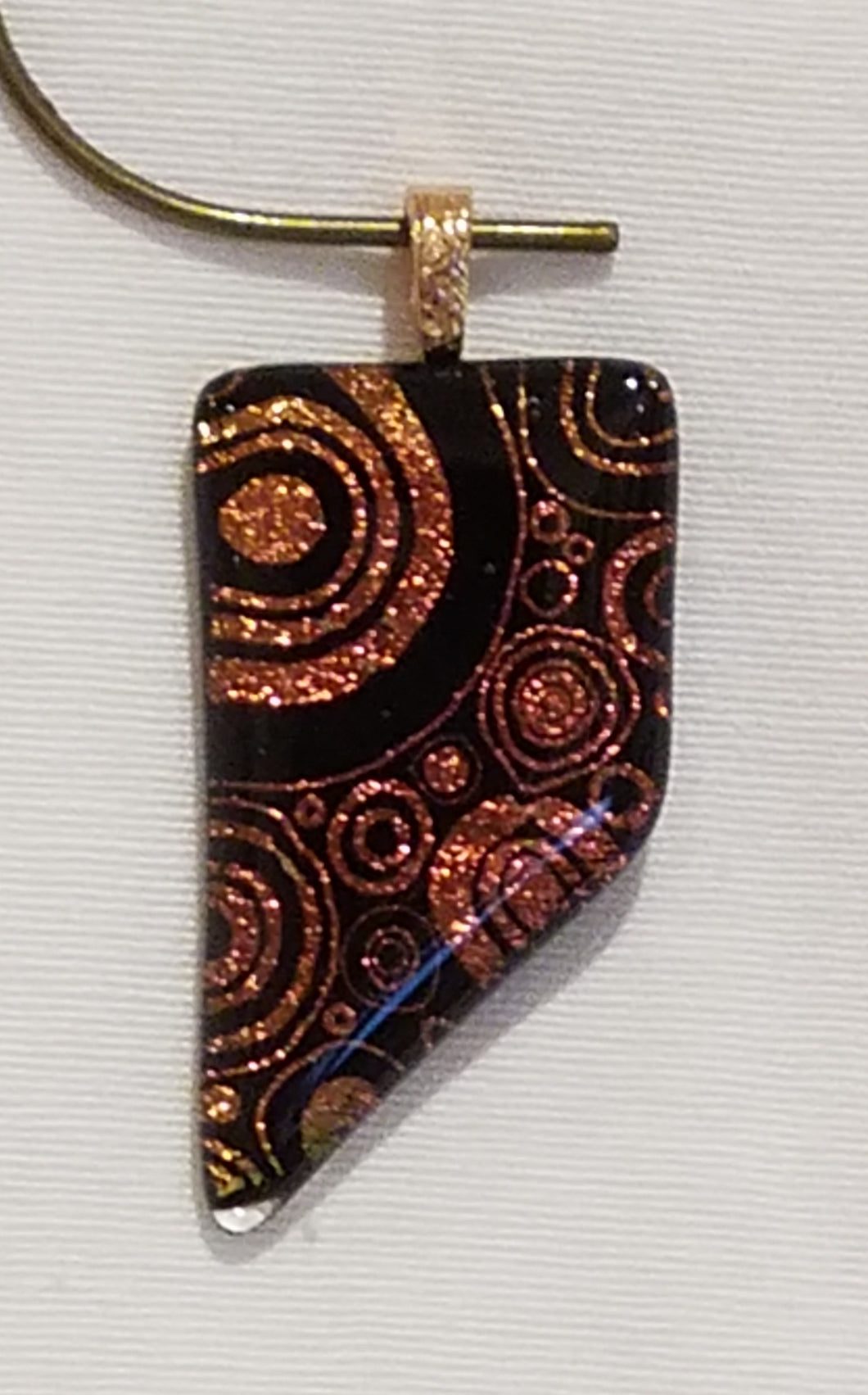 Capped Red/Gold Shimmer Rings Pointed Etched Dichroic Fused Glass Pendant