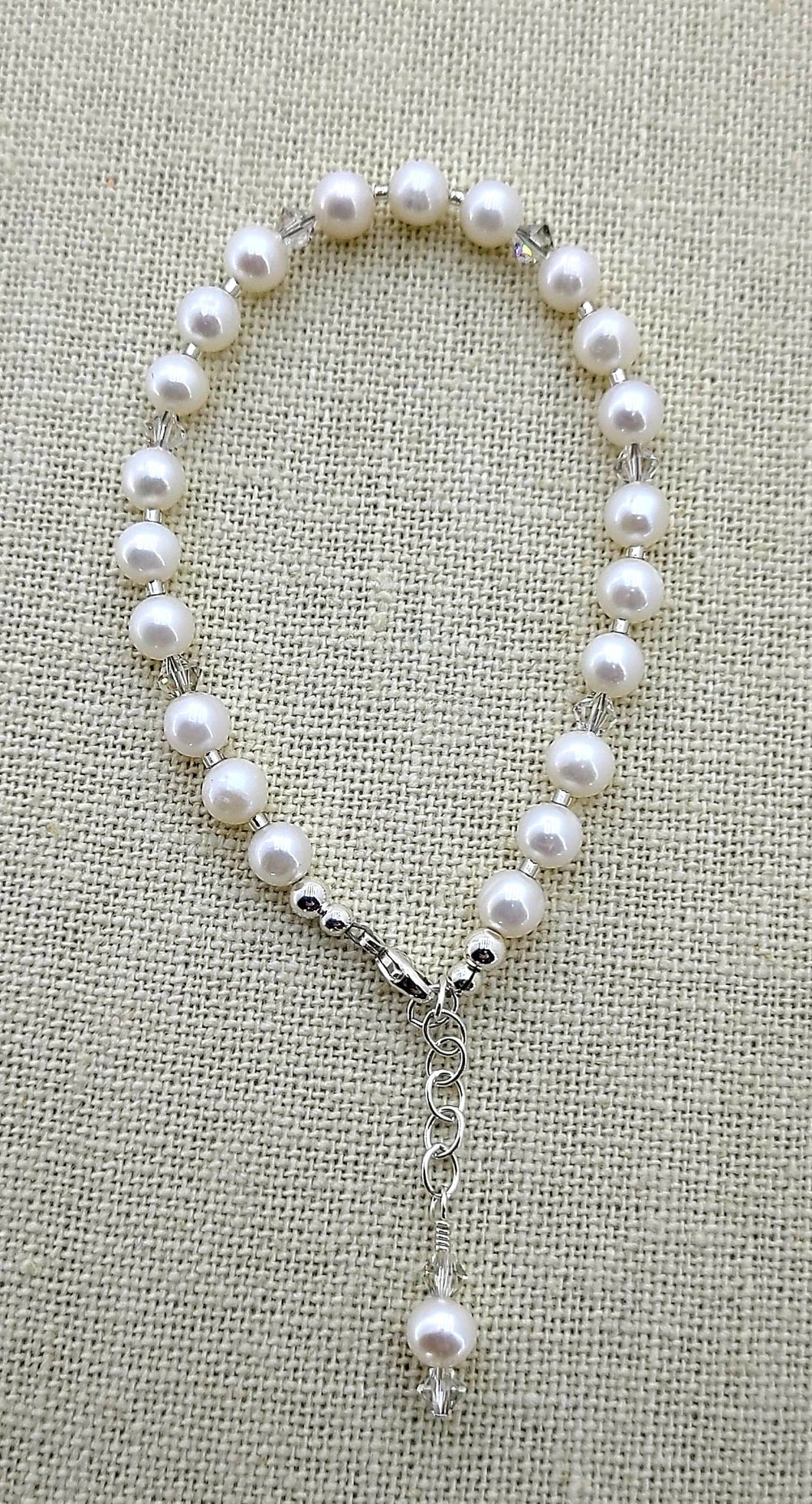 Natural White Freshwater Pearl and Sterling Silver Bracelet