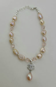 CZ  & Pink Pearl on Pink Keshi & Crystal Bracelet