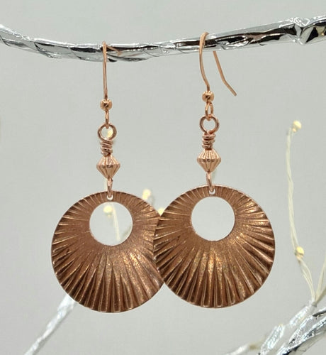 Corrugated Copper Donut Fish Hook Earrings