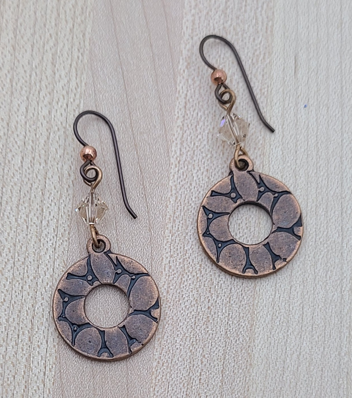 Hypoallergenic copper donut fish hook earrings