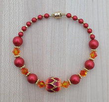 Cloisonné Red Lanterns. Crystal, &  Crystal Pearls Bracelet,
