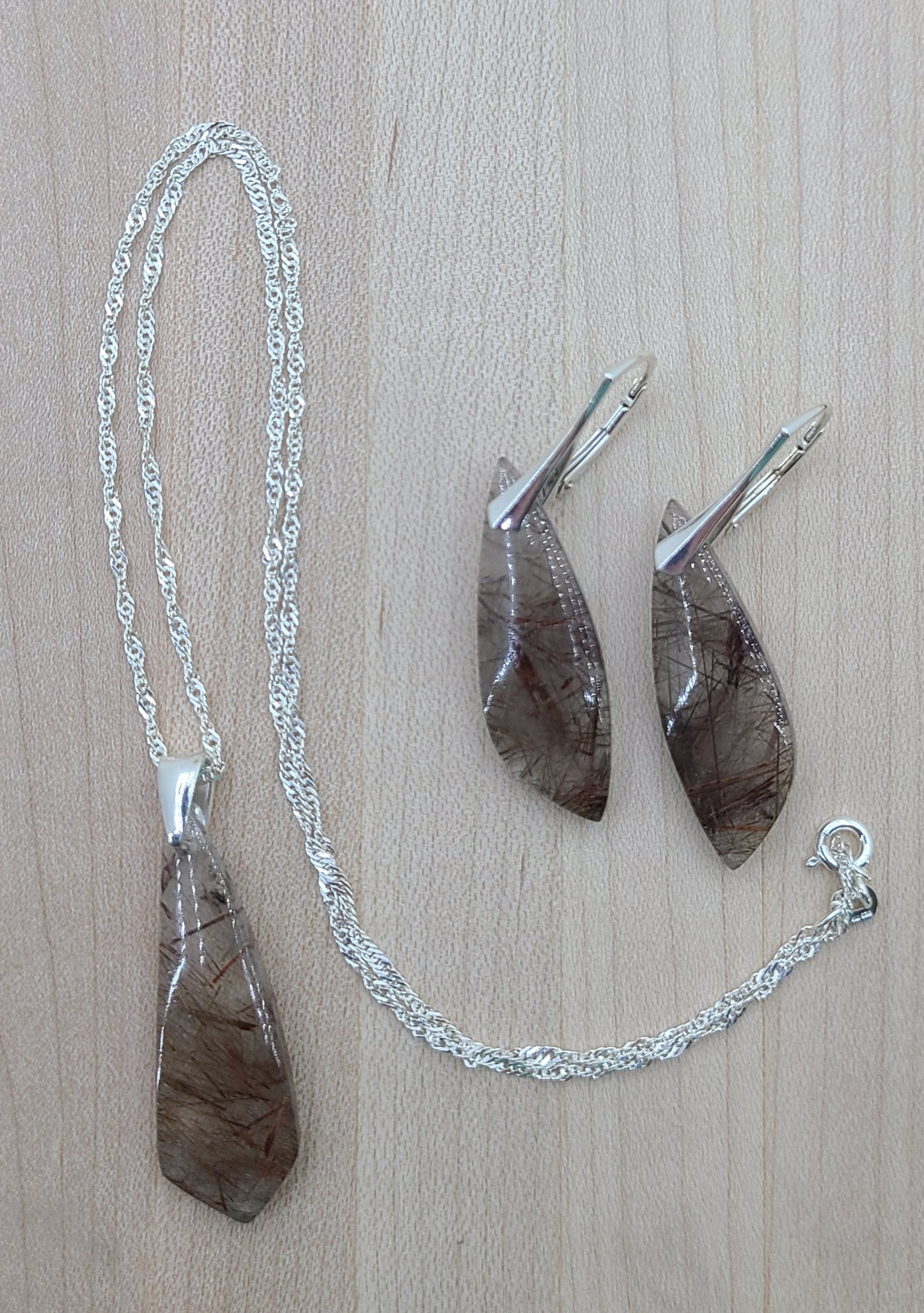 lovely Rutilated Quartz & sterling silver Necklace & Earrings