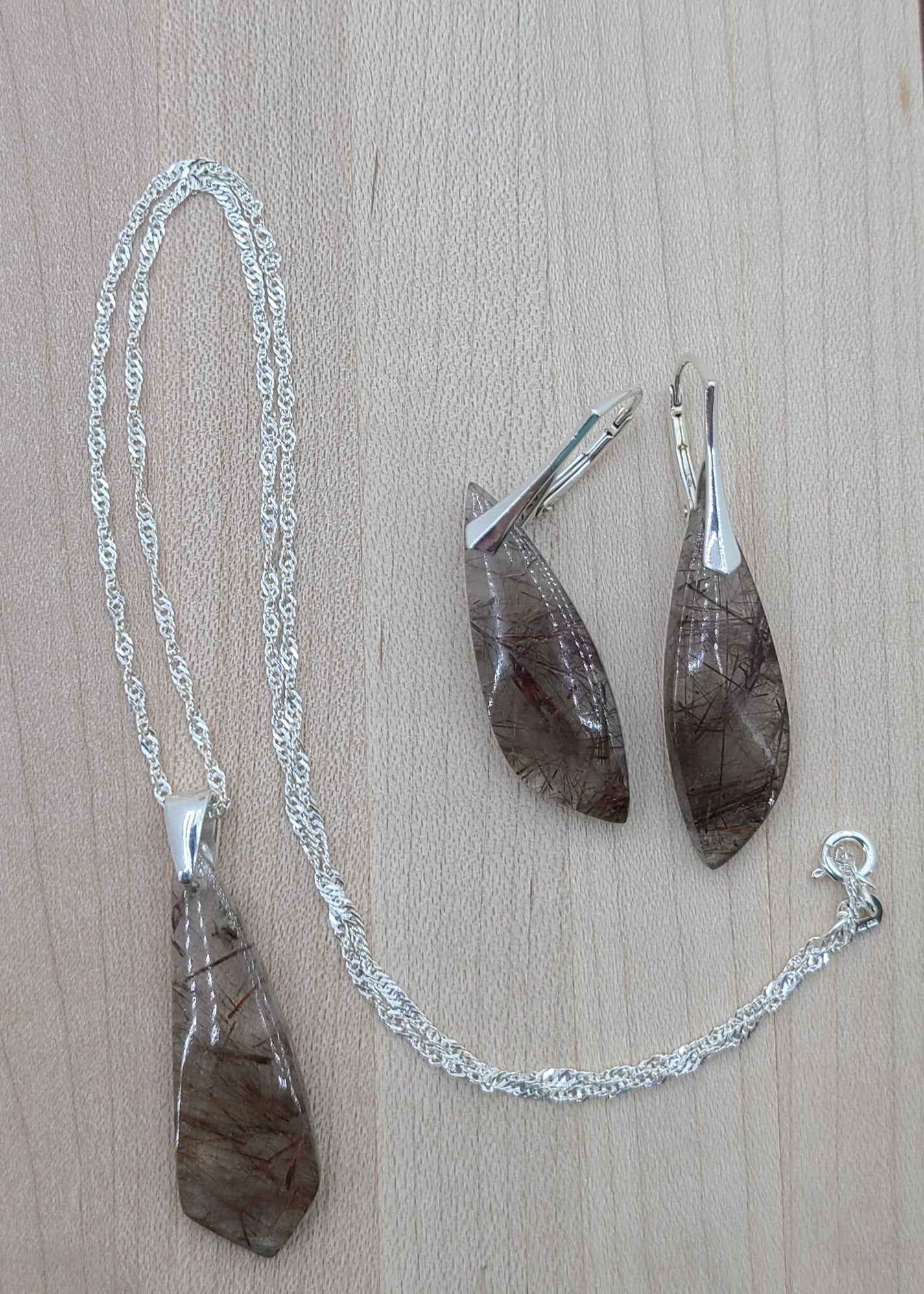 lovely Rutilated Quartz & sterling silver Necklace & Earrings