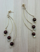 Elegant bonze Pearls 3 gold filled  bar Earrings