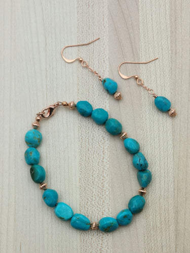 Turquoise Nugget & Copper Bracelet & Earrings