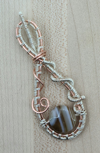 Woven Wire Silver, Copper, & Banded Agate Pendant
