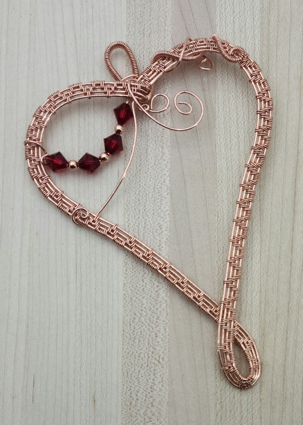 Woven Wire Copper & Scarlet Heart Crystal Wall Hanging