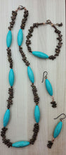 Turquoise Howlite Tubes & Hematite mat bronze chips Necklace, Bracelet, & Earrings