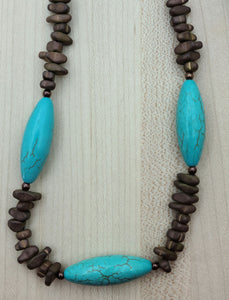 Turquoise Howlite Tubes & Hematite mat bronze chips Necklace