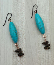 Turquoise Howlite Tubes & Hematite mat bronze chips Earrings