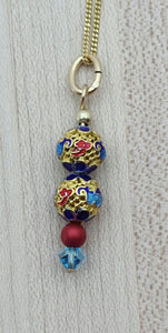 Multi-Color Cloisonné & Red Pearl Necklace