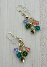 Gold Pewter Teardrop  & multi-colored Crystal Earrings