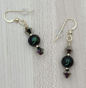 Very nice deep green pearls, aurum (latin for gold) crystals, champagne Miyuki delica, & gold filled findings earrings