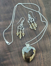 Golden Crystal Rock Pendant Necklace & Chandelier Earrings