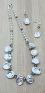 White Cornflake Keishi Necklace & Earrings
