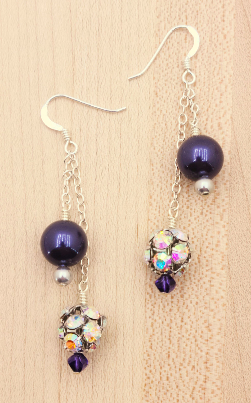 Pave Crystal Ball & Purple Earrings