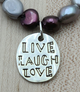 Live, Laugh, Love Pearl Leather Slider Bracelet