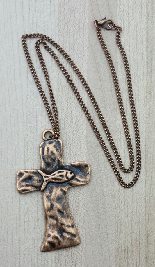 Hammered Copper Cross Necklace